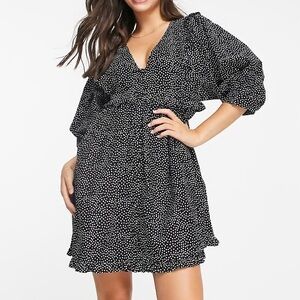 ASOS Design Sz 8 Oversized Puff Sleeves Ruffles Covered Button Up A-line Cotton